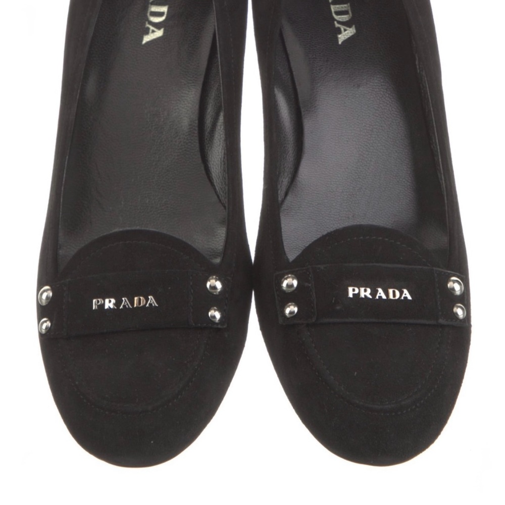 NEW Prada Women's Black Suede Ballet Flats Loafers Size: 7 / 7.5 /37.5 - Picture 10 of 15